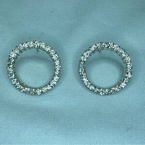 Elegant Silver Circle Rhinestone Stud Earrings